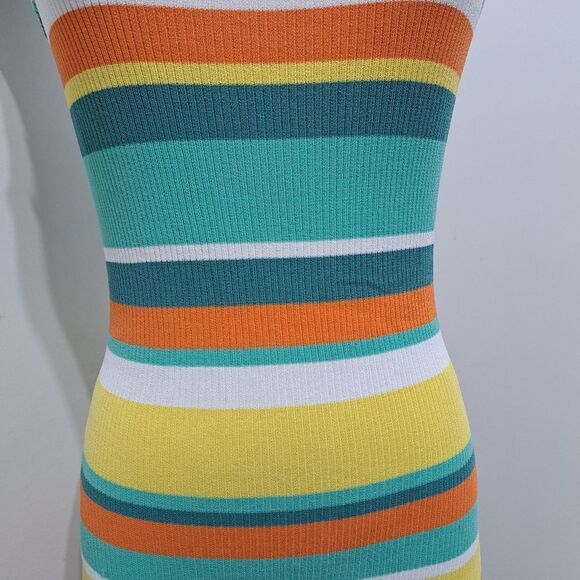 MinkPink Kosa Striped Knit Midi Dress Orange Multi Color Medium NWT - Picture 8 of 11
